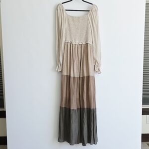 Peach Love California Bohemian Cottage Core Tiered Maxi Dress Women's Size L